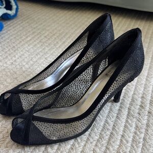 Like New Stuart Weitzman Peep Toe Pumps In Sparkly Black Mesh